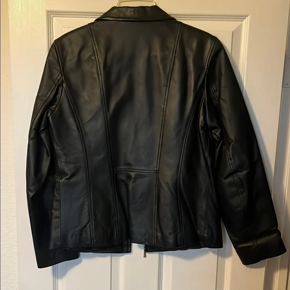 Women's Black Leather Jacket - Picture 3 of 4